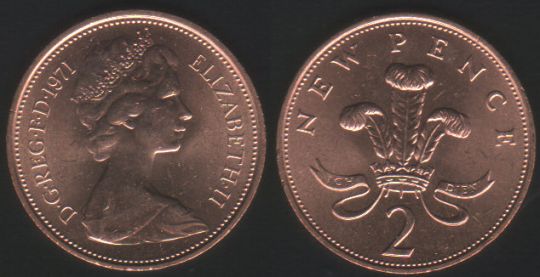 02p Two Pence 1971 Ch.UNC